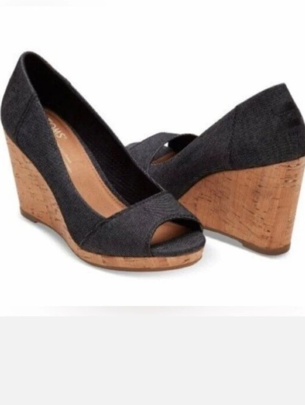 Toms Women's Stella wedge shoes in a  black denim fabric Size  8.5